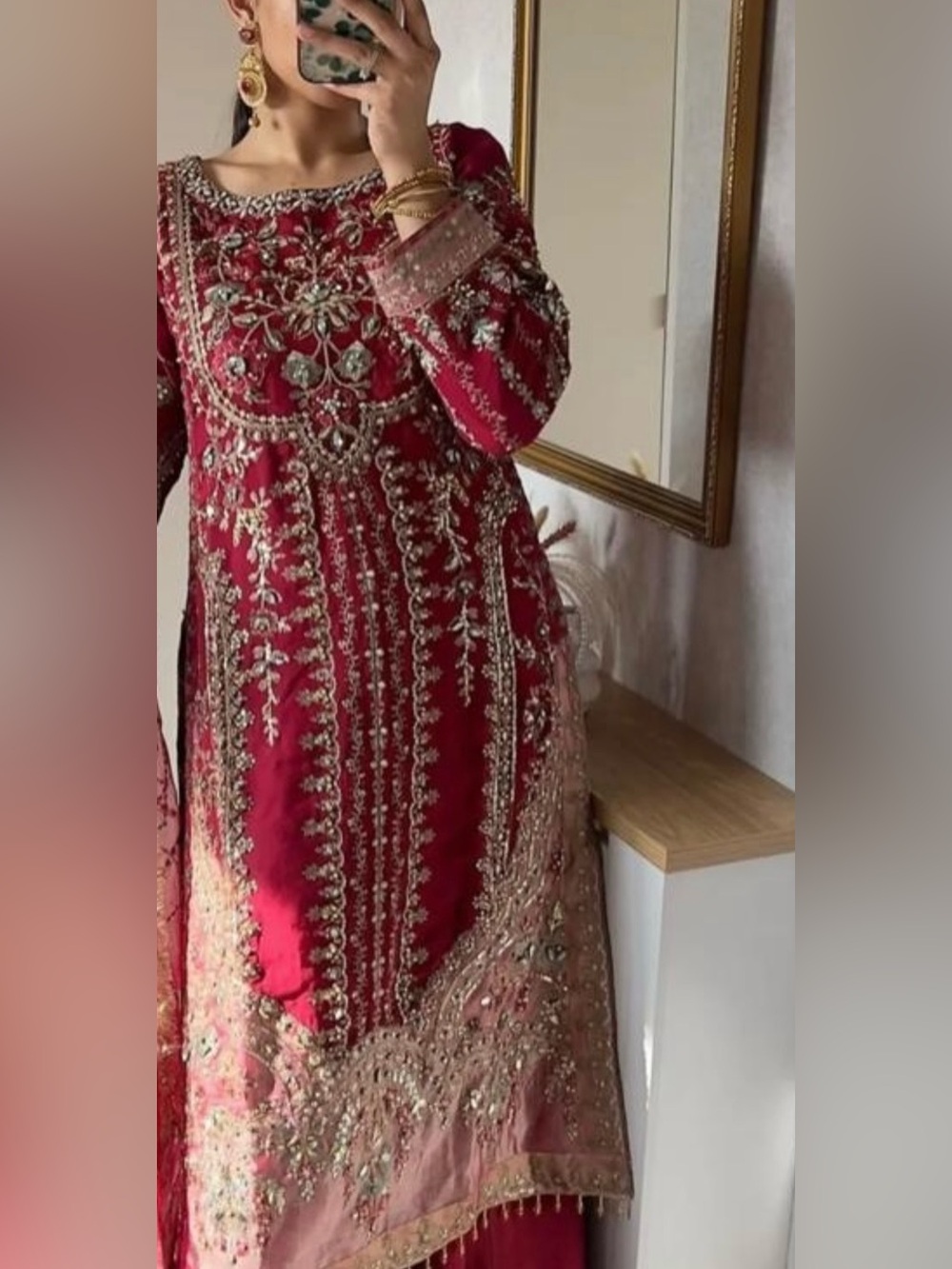 Elegant Maroon Embellished Dress Maria b Pakistani designer suit dress